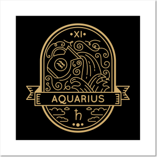 Aquarius Gold Sigil Zodiac Posters and Art